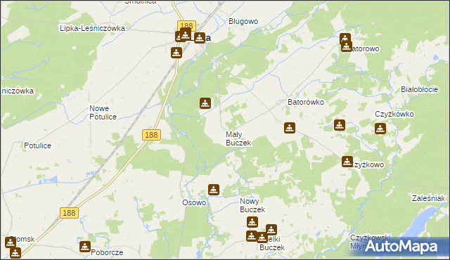 mapa Mały Buczek gmina Lipka, Mały Buczek gmina Lipka na mapie Targeo