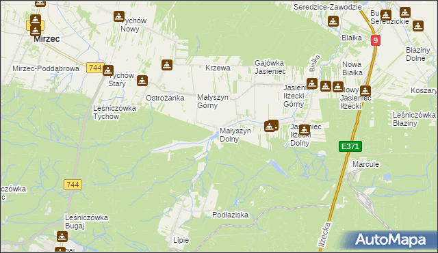 mapa Małyszyn Dolny, Małyszyn Dolny na mapie Targeo