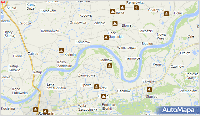 mapa Maniów gmina Szczucin, Maniów gmina Szczucin na mapie Targeo