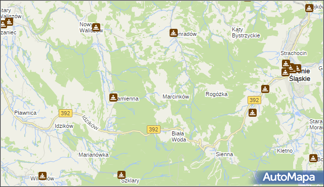 mapa Marcinków gmina Bystrzyca Kłodzka, Marcinków gmina Bystrzyca Kłodzka na mapie Targeo