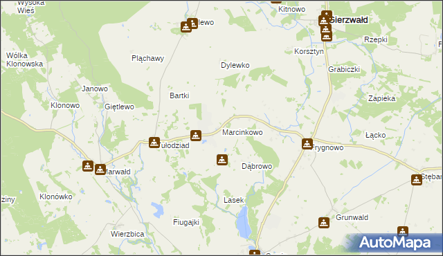 mapa Marcinkowo gmina Grunwald, Marcinkowo gmina Grunwald na mapie Targeo