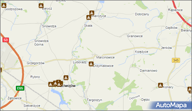 mapa Marcinowice gmina Mściwojów, Marcinowice gmina Mściwojów na mapie Targeo