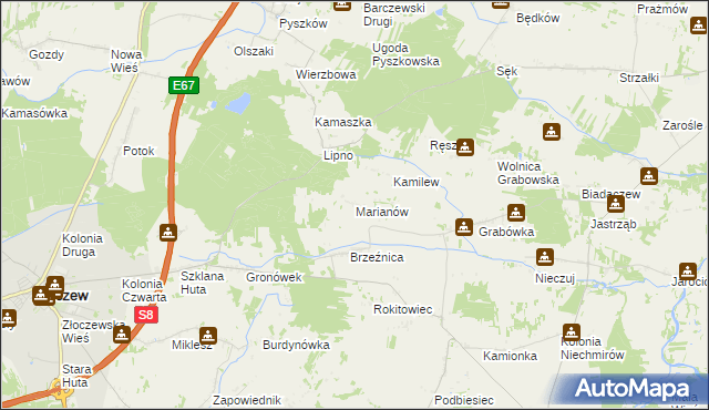 mapa Marianów gmina Burzenin, Marianów gmina Burzenin na mapie Targeo