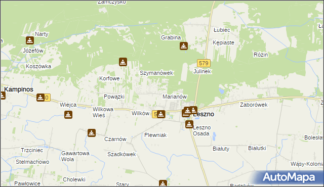 mapa Marianów gmina Leszno, Marianów gmina Leszno na mapie Targeo