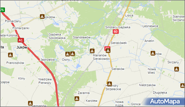 mapa Marianów Sierakowski, Marianów Sierakowski na mapie Targeo