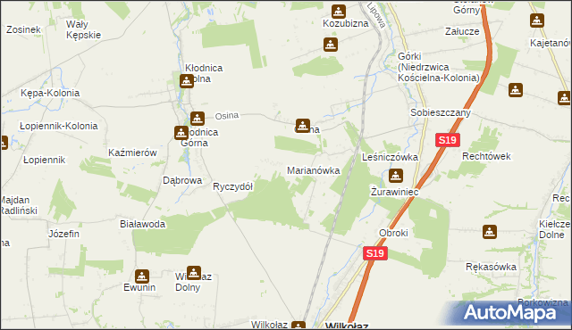 mapa Marianówka gmina Wilkołaz, Marianówka gmina Wilkołaz na mapie Targeo