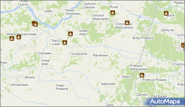 mapa Marianowo gmina Długosiodło, Marianowo gmina Długosiodło na mapie Targeo