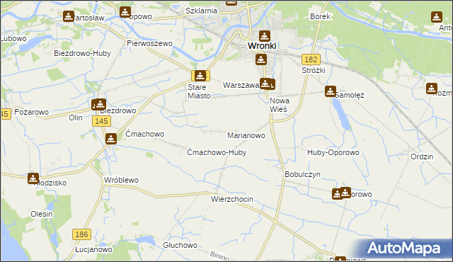 mapa Marianowo gmina Wronki, Marianowo gmina Wronki na mapie Targeo