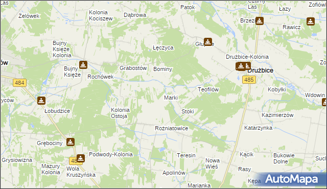 mapa Marki gmina Drużbice, Marki gmina Drużbice na mapie Targeo