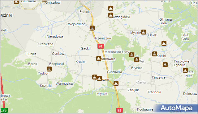 mapa Markowice gmina Koziegłowy, Markowice gmina Koziegłowy na mapie Targeo