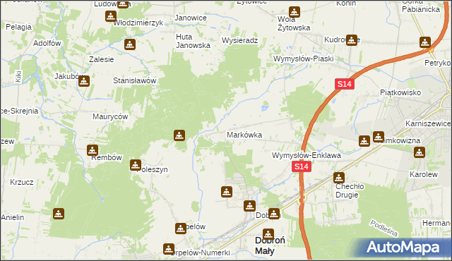 mapa Markówka gmina Dobroń, Markówka gmina Dobroń na mapie Targeo