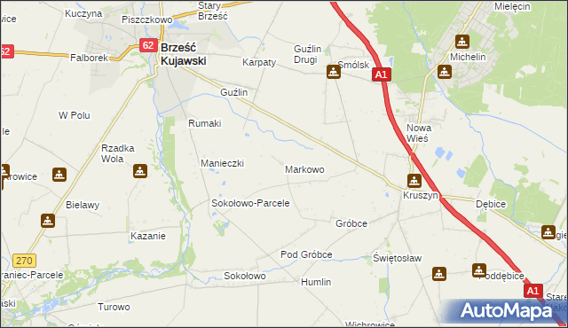 mapa Markowo gmina Włocławek, Markowo gmina Włocławek na mapie Targeo