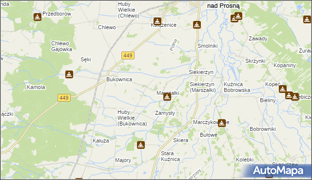 mapa Marszałki gmina Grabów nad Prosną, Marszałki gmina Grabów nad Prosną na mapie Targeo
