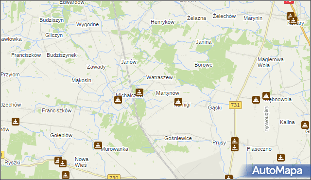 mapa Martynów gmina Chynów, Martynów gmina Chynów na mapie Targeo