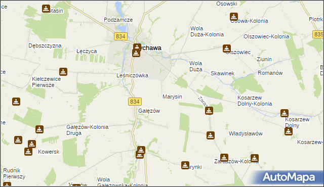 mapa Marysin gmina Bychawa, Marysin gmina Bychawa na mapie Targeo