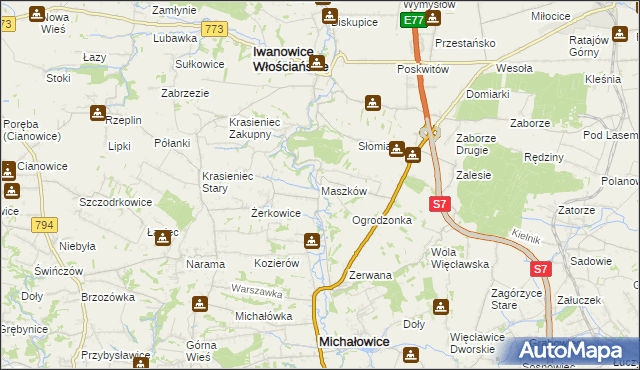 mapa Maszków gmina Iwanowice, Maszków gmina Iwanowice na mapie Targeo