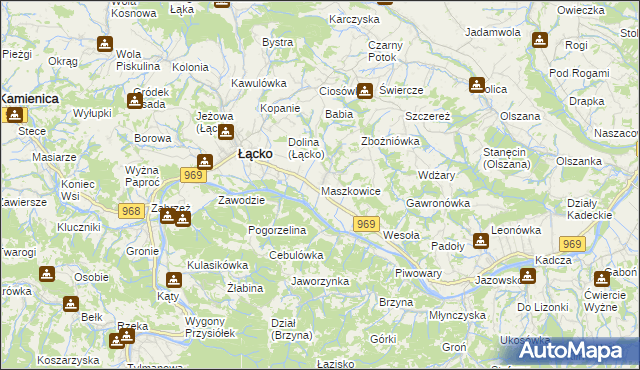 mapa Maszkowice gmina Łącko, Maszkowice gmina Łącko na mapie Targeo