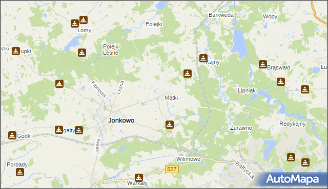 mapa Mątki gmina Jonkowo, Mątki gmina Jonkowo na mapie Targeo