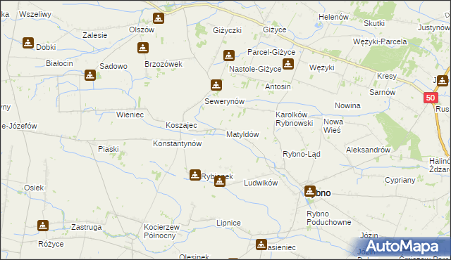 mapa Matyldów gmina Rybno, Matyldów gmina Rybno na mapie Targeo