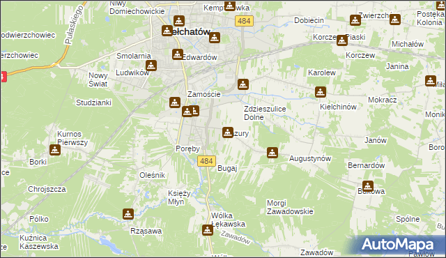 mapa Mazury gmina Bełchatów, Mazury gmina Bełchatów na mapie Targeo