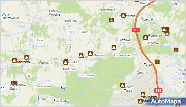 mapa Mazury gmina Raniżów, Mazury gmina Raniżów na mapie Targeo