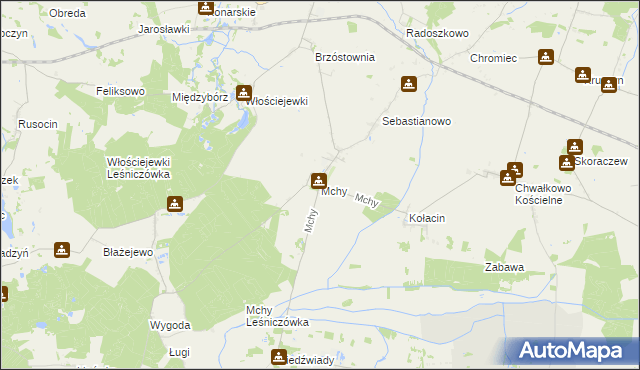 mapa Mchy gmina Książ Wielkopolski, Mchy gmina Książ Wielkopolski na mapie Targeo