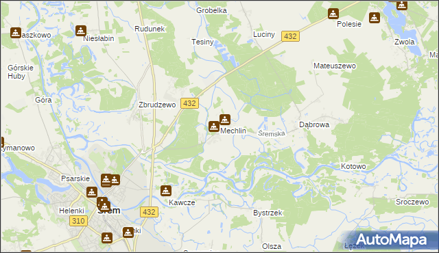 mapa Mechlin gmina Śrem, Mechlin gmina Śrem na mapie Targeo