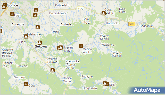 mapa Męcina Wielka, Męcina Wielka na mapie Targeo