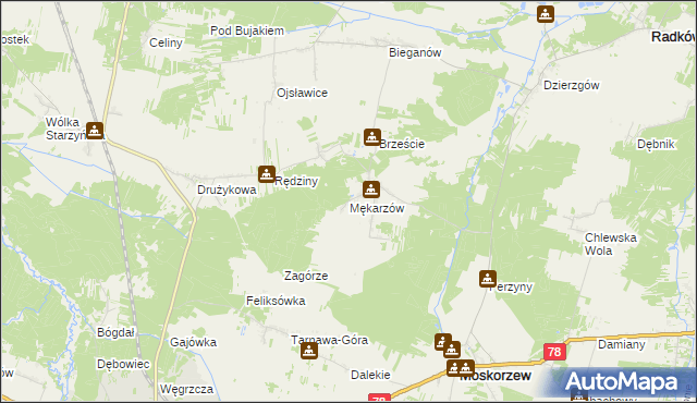 mapa Mękarzów, Mękarzów na mapie Targeo