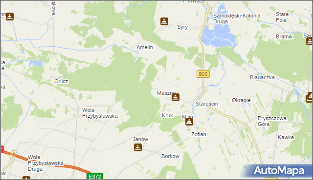 mapa Meszno gmina Garbów, Meszno gmina Garbów na mapie Targeo