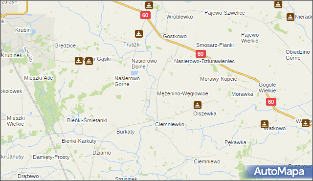 mapa Mężenino-Węgłowice, Mężenino-Węgłowice na mapie Targeo