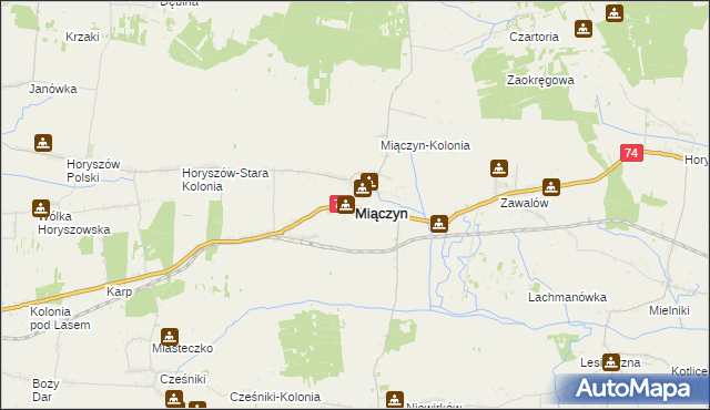 mapa Miączyn powiat zamojski, Miączyn powiat zamojski na mapie Targeo