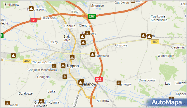 mapa Mianowice gmina Kępno, Mianowice gmina Kępno na mapie Targeo