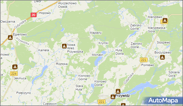 mapa Michalin gmina Przywidz, Michalin gmina Przywidz na mapie Targeo