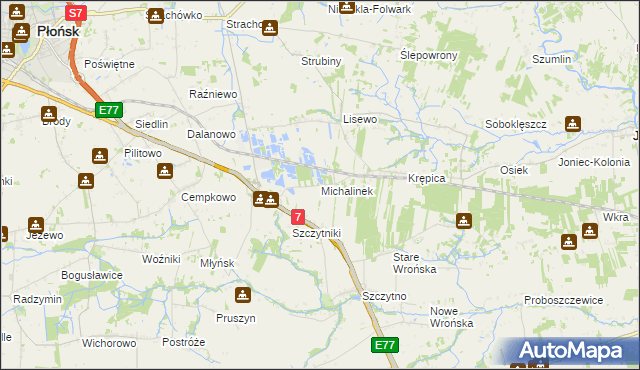 mapa Michalinek gmina Płońsk, Michalinek gmina Płońsk na mapie Targeo