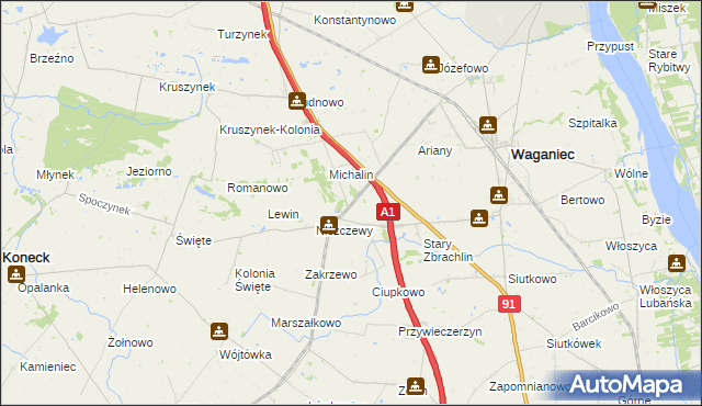 mapa Michalinek gmina Waganiec, Michalinek gmina Waganiec na mapie Targeo