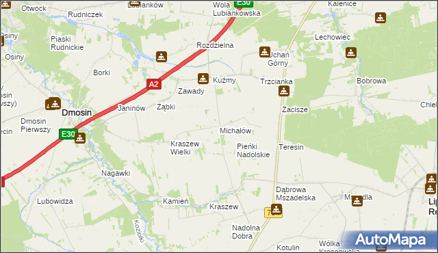 mapa Michałów gmina Dmosin, Michałów gmina Dmosin na mapie Targeo