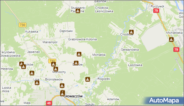 mapa Michałów gmina Głowaczów, Michałów gmina Głowaczów na mapie Targeo