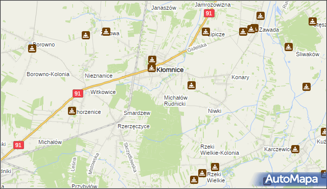 mapa Michałów gmina Kłomnice, Michałów gmina Kłomnice na mapie Targeo