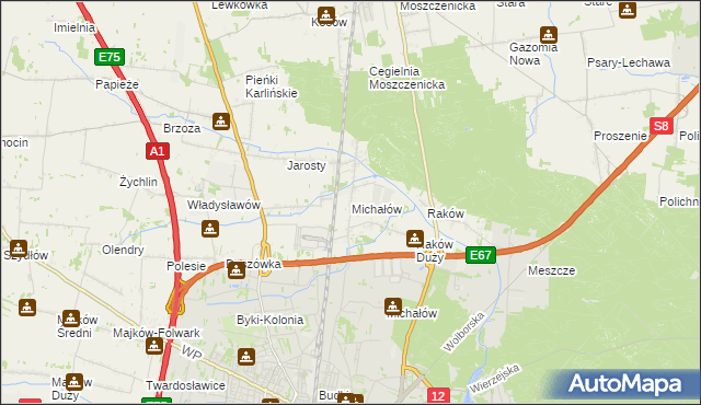 mapa Michałów gmina Moszczenica, Michałów gmina Moszczenica na mapie Targeo