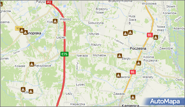 mapa Michałów gmina Poczesna, Michałów gmina Poczesna na mapie Targeo