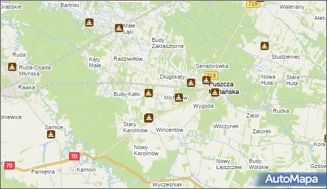 mapa Michałów gmina Puszcza Mariańska, Michałów gmina Puszcza Mariańska na mapie Targeo