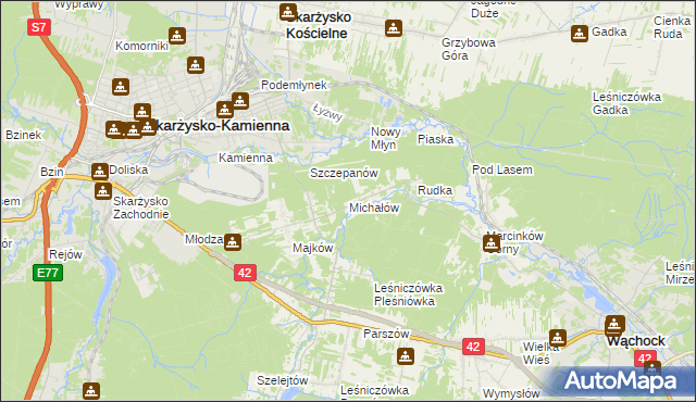 mapa Michałów gmina Skarżysko Kościelne, Michałów gmina Skarżysko Kościelne na mapie Targeo