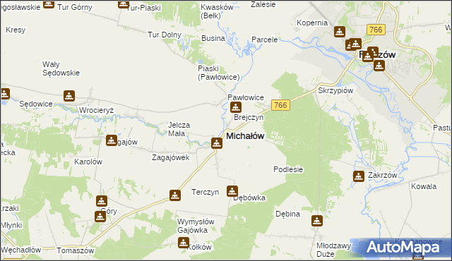 mapa Michałów powiat pińczowski, Michałów powiat pińczowski na mapie Targeo