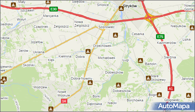 mapa Michałówek gmina Stryków, Michałówek gmina Stryków na mapie Targeo