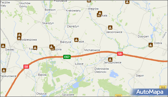 mapa Michałowice gmina Długołęka, Michałowice gmina Długołęka na mapie Targeo