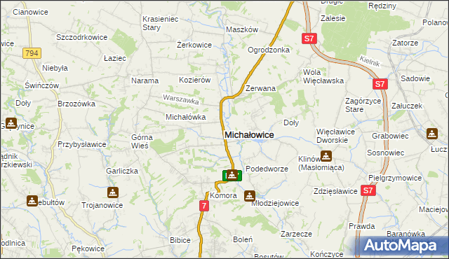 mapa Michałowice powiat krakowski, Michałowice powiat krakowski na mapie Targeo