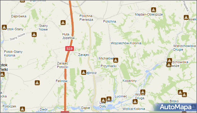 mapa Michałówka gmina Modliborzyce, Michałówka gmina Modliborzyce na mapie Targeo