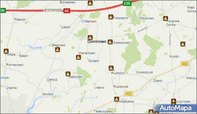 mapa Michałowo gmina Dominowo, Michałowo gmina Dominowo na mapie Targeo