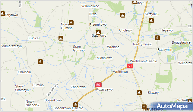 mapa Michałowo gmina Naruszewo, Michałowo gmina Naruszewo na mapie Targeo